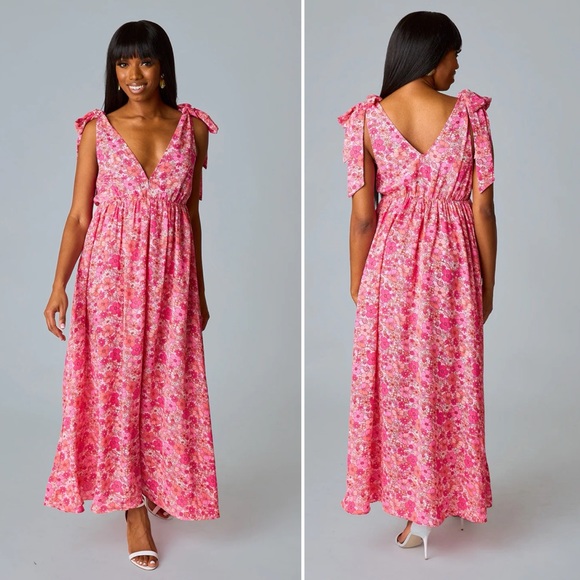 Buddy Love Meme Maxi Dress Tie Shoulder Medium NWT - Picture 2 of 12